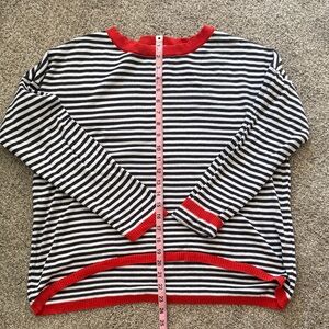 Striped Blue and White Sweater with Orange Accents